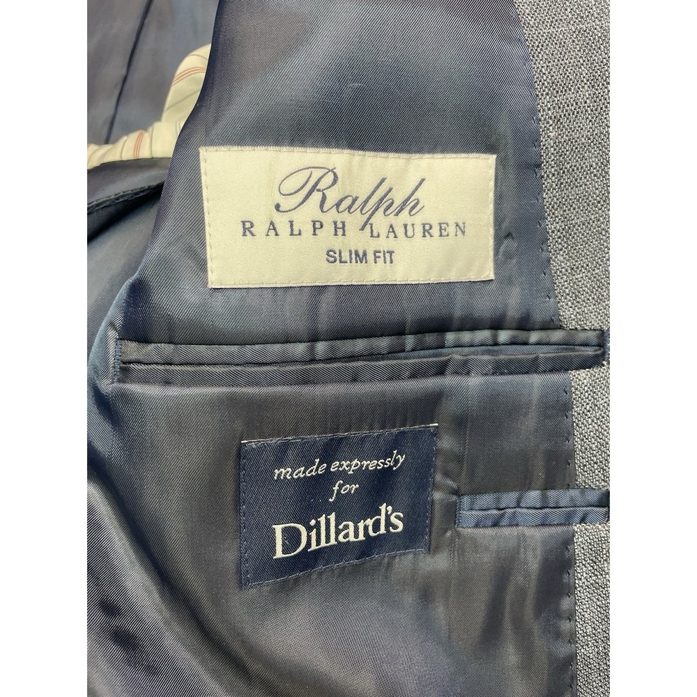 Ralph Lauren Silk Blazer Jacket 46R Wool Blue Plaid Single Breasted Vented EUC - Picture 9 of 14
